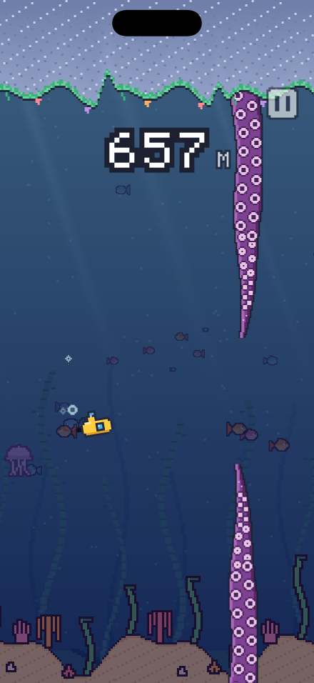 The kraken: purple suckered arms reaching down from the roof and up from the seabed.