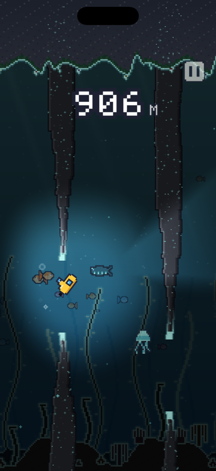 The midnight: the cave almost black, lit only by the submarine's own lamp, the rock edges glowing.